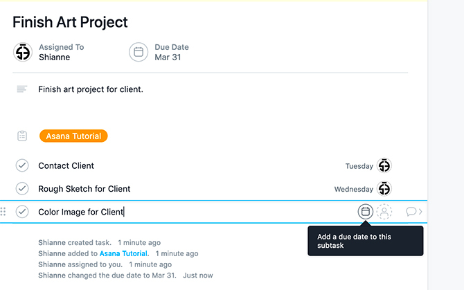 Crear proyecto de Asana Agregar más subtareas