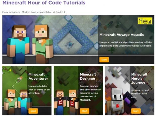 Elige entre cuatro tutoriales de Minecraft Hour of Code