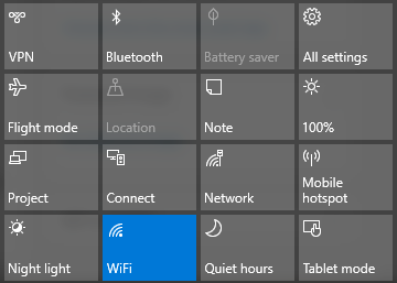 Windows 10 acción rápida wi-fi