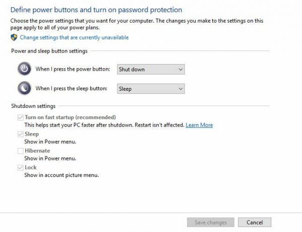 opciones del botón de encendido de windows 10