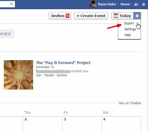 exportar calendario de facebook