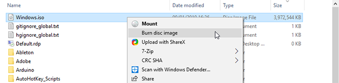 Haga clic derecho en una iso para grabarla de forma nativa en Windows