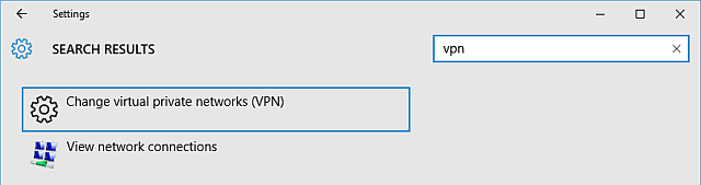 Panel de configuración de VPN de Windows 10