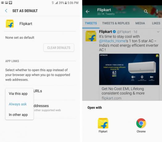 enlace de aplicación flipkart de Android predeterminado