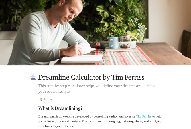 Practique los métodos de Tim Ferris de Dreamline Calculator y Fear Setting como aplicaciones en línea