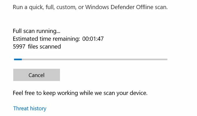 Análisis antivirus de Windows Defender