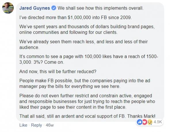 Comenta sobre el alcance de Facebook en la publicación de Mark Zuckerberg
