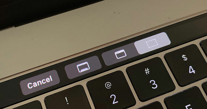 Opciones de captura de pantalla en la barra táctil del MacBook Pro