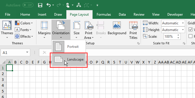 Cambiar la orientación de la página en Excel