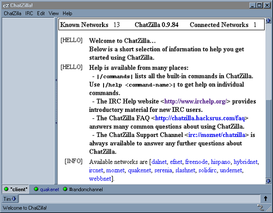chatZillaStartup - como crear un canal irc