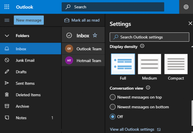 Todas las configuraciones web de Outlook