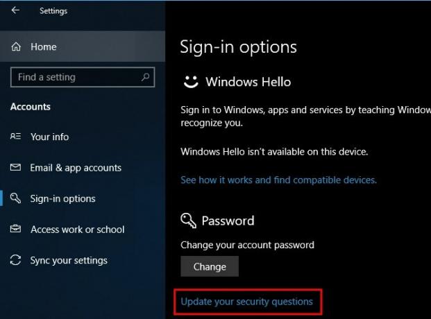 Preguntas de seguridad de Windows 10
