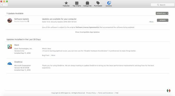 pantalla de actualizaciones de la tienda de aplicaciones mac