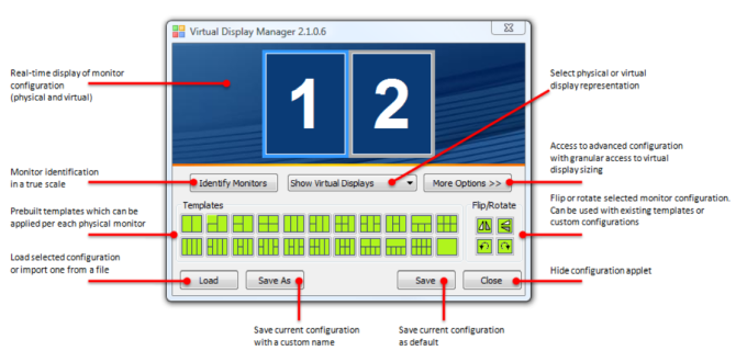 administrador de pantalla virtual con opciones