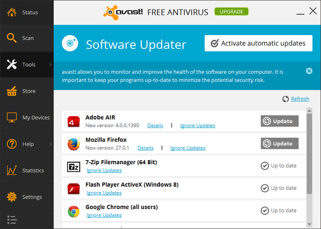 Avast - Herramientas - Actualizador de software