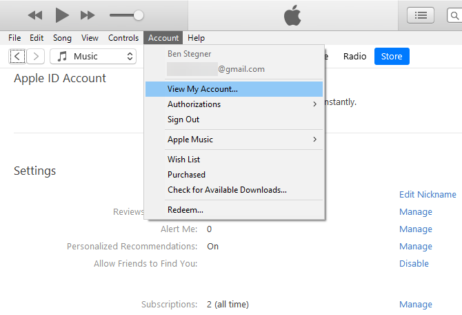 iTunes Windows Administrar suscripciones