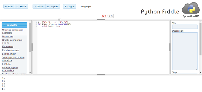 Pruebe Python en su navegador con estos shells interactivos en línea gratuitos Python fiddle interprete en línea