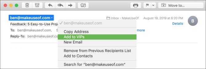 Agregar un VIP en Mac Mail