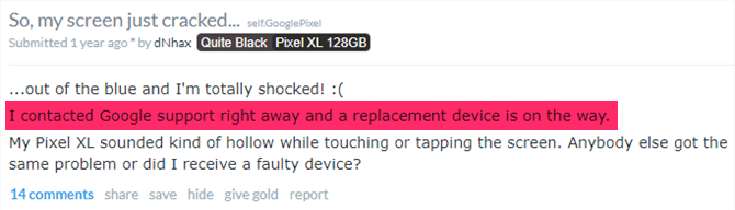 Revisión de Google Pixel 2: ¿Es este el mejor teléfono inteligente? reddit pixel roto xl 670x192