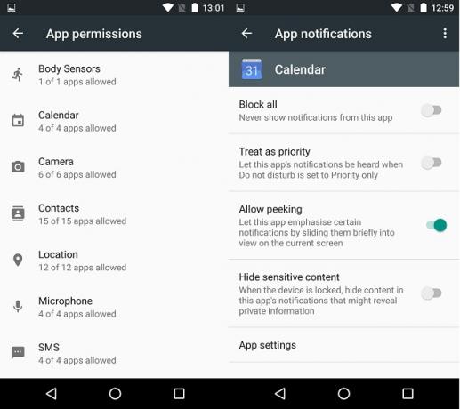 Captura de pantalla de tipos de permisos de aplicaciones de Android