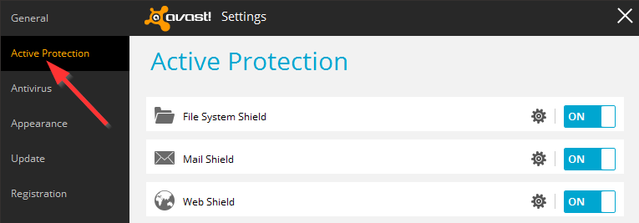 Avast - Configuración - Protección activa
