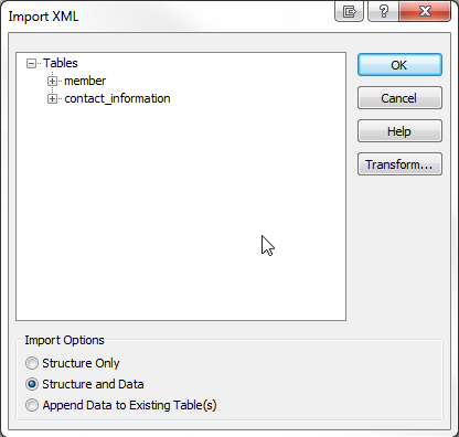 Acceda a las opciones de importación de XML 2013