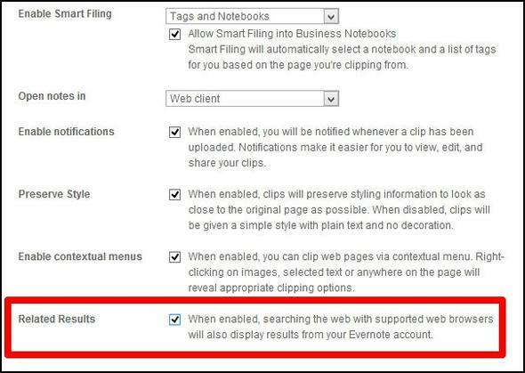 20 Funciones de búsqueda de Evernote que debe utilizar Los resultados de Evernote en la configuración de búsqueda de Web Clipper