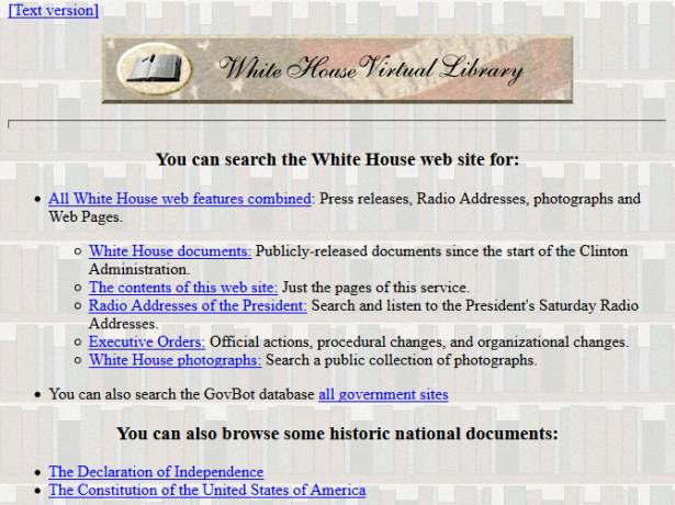 Sitio web de la Casa Blanca en 1997