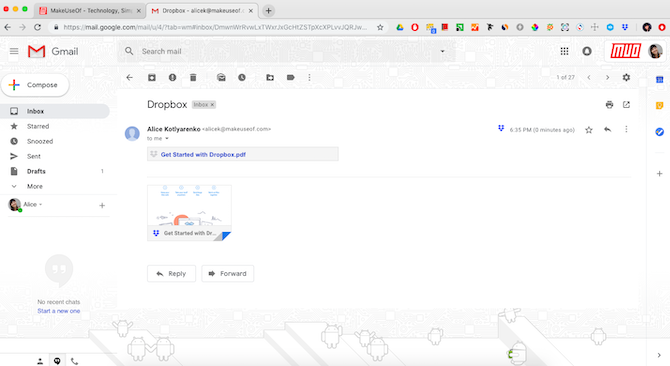 Dropbox para Gmail, una extensión de Chrome para obtener una vista previa de los enlaces de Dropbox