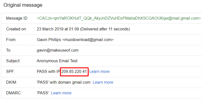 dirección IP de seguimiento de gmail