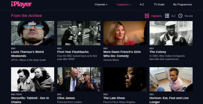 BBC iPlayer agrega programas antiguos del archivo de la captura de pantalla del archivo