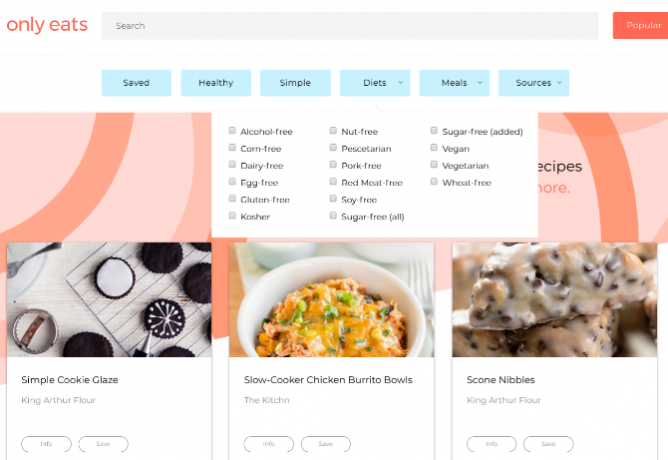 Only Eats tiene las recetas más populares de la web en este momento, con información nutricional.