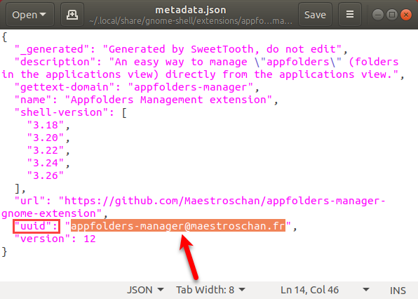 Copie el uuid en el archivo metadata.json