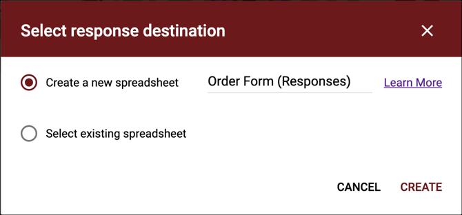 Seleccione el destino de respuesta Formularios de Google