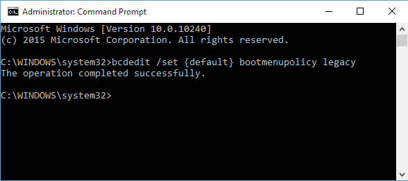 Símbolo del sistema de Windows 10 BCDEdit