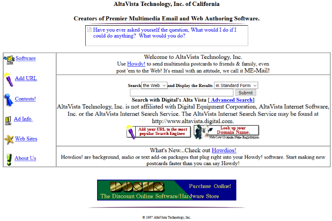 Captura de pantalla de AltaVista en 1997