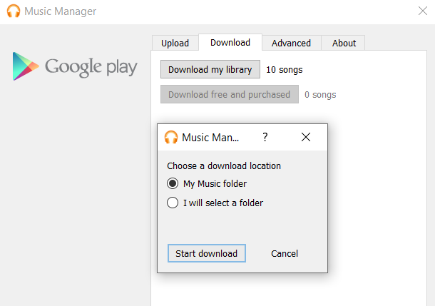 página de descarga de google music manager