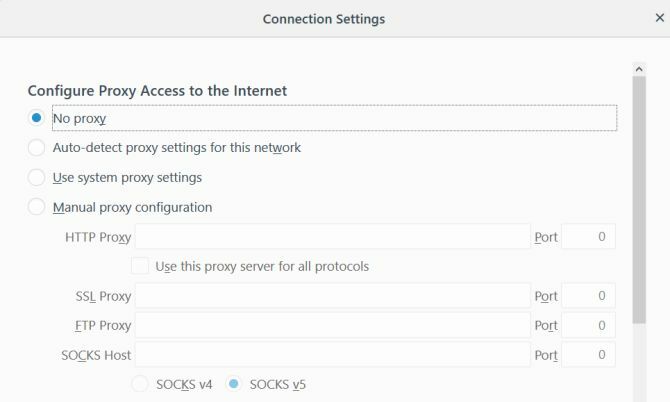 configuración de conexión de proxy