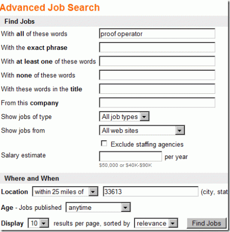 De hecho, las opciones avanzadas de búsqueda de empleo.