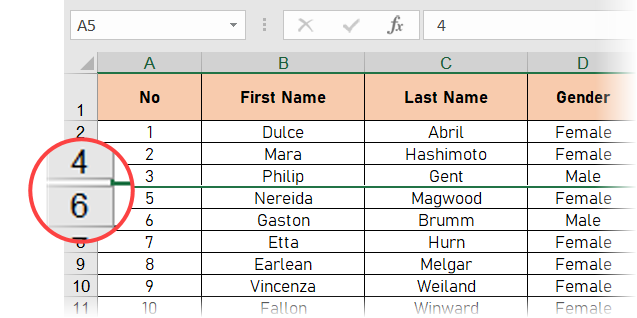 Filas ocultas en el marcador de Excel