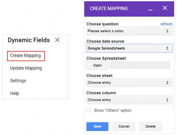 Google forma campos dinámicos crear mapeo
