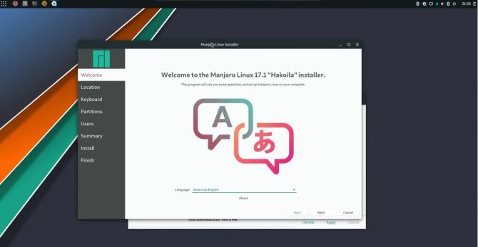 inicio de la distribución de manjaro linux