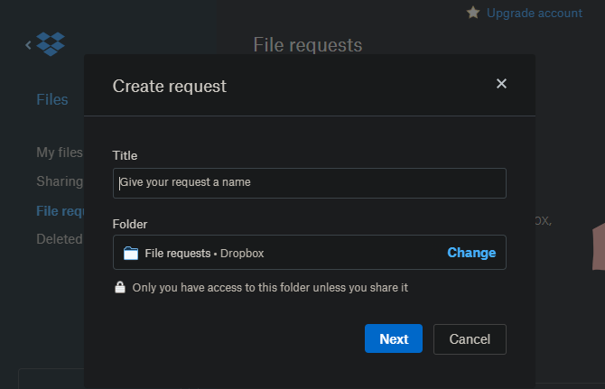 Solicitudes de archivo de Dropbox