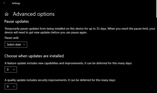 Actualizaciones de aplazamiento de Windows 10