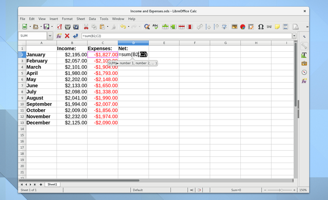 Linux Budge Apps Captura de pantalla de LibreOffice Calc