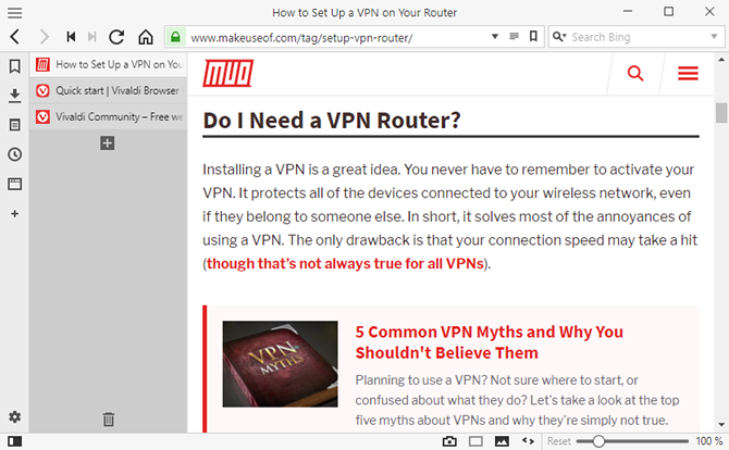Consejos del navegador Vivaldi: use las pestañas de la barra lateral