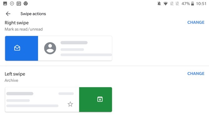 Acciones de deslizamiento de Gmail