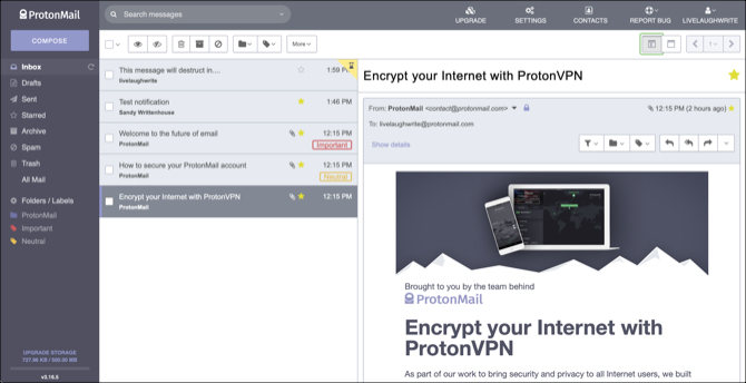 Interfaz web ProtonMail