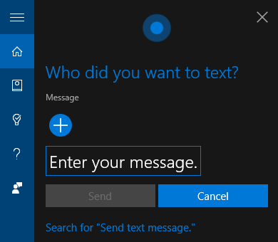 Mensaje de texto de Cortana