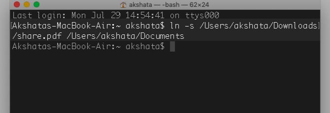 Comando de terminal para crear un enlace simbólico en macOS